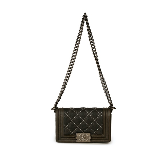 CHANEL Small Boy Bag Quilted Studded Gray Crumpled - Picture 2 of 11